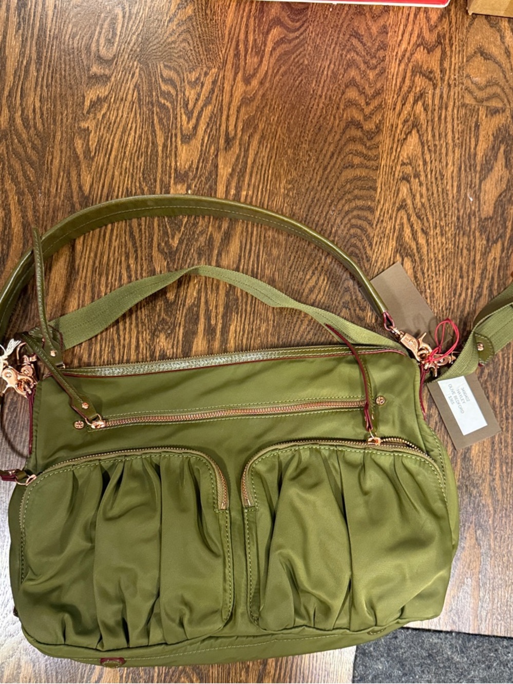 MZ Wallace Olive Green Pleated Nylon Crossbody Bag